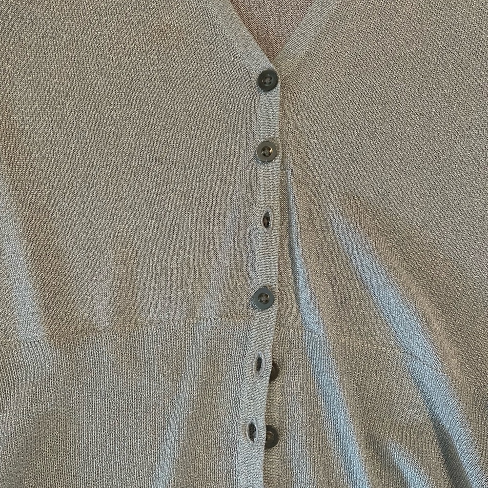Shimmery silver light weight dressy button up top/layer. - Picture 3 of 6